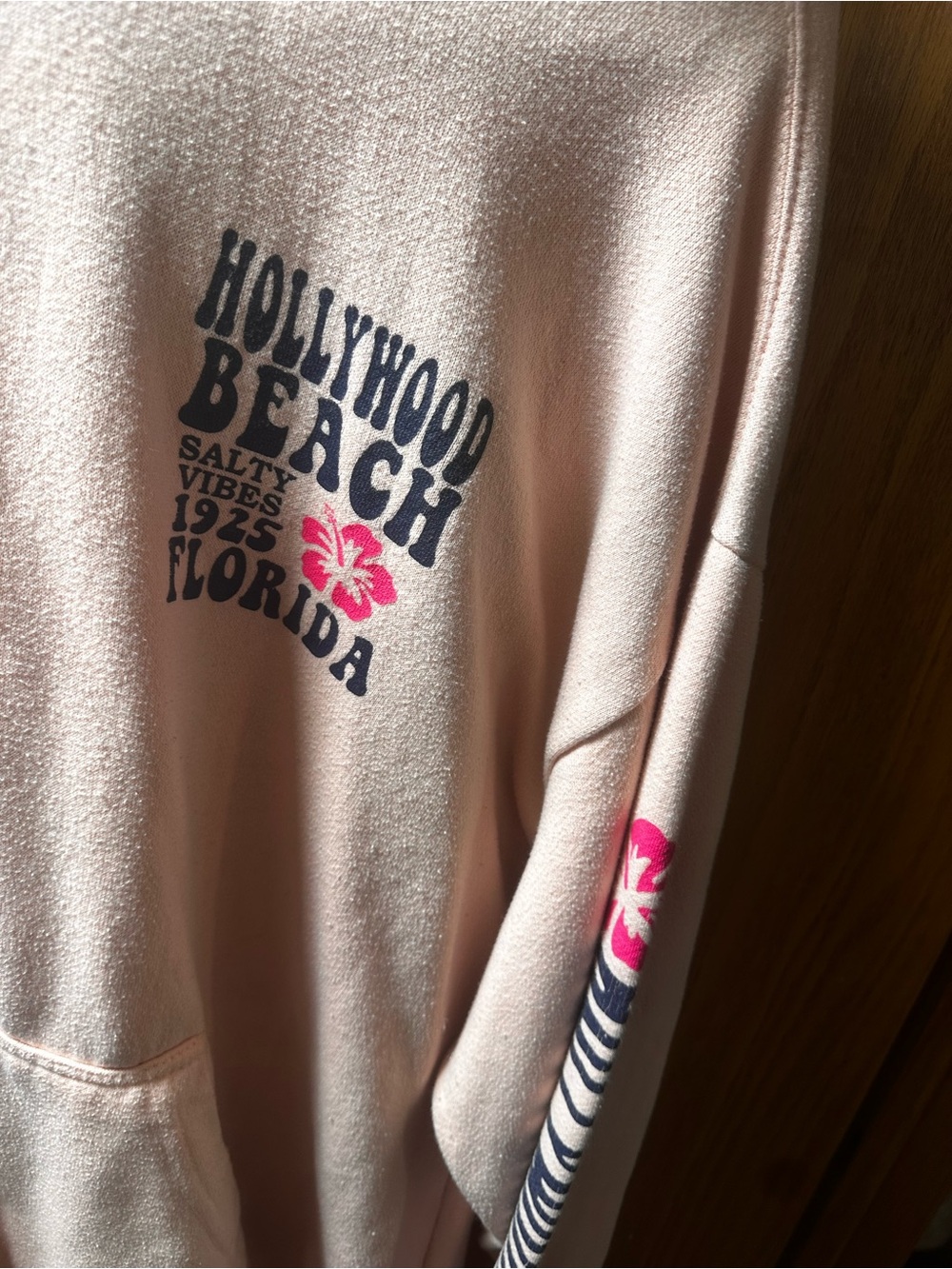 Hollywood Beach Graphic Hoodie - Light Pink with Navy & Hot Pink Accents